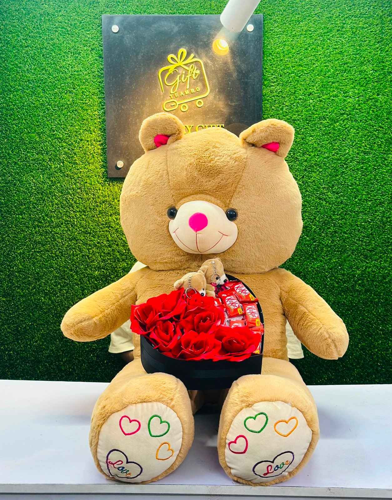 Giant Teddy & Rose Chocolate Heart Combo