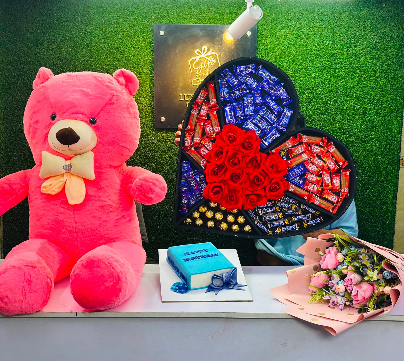 Giant Teddy Bear & Luxury Chocolate Heart Gift Combo