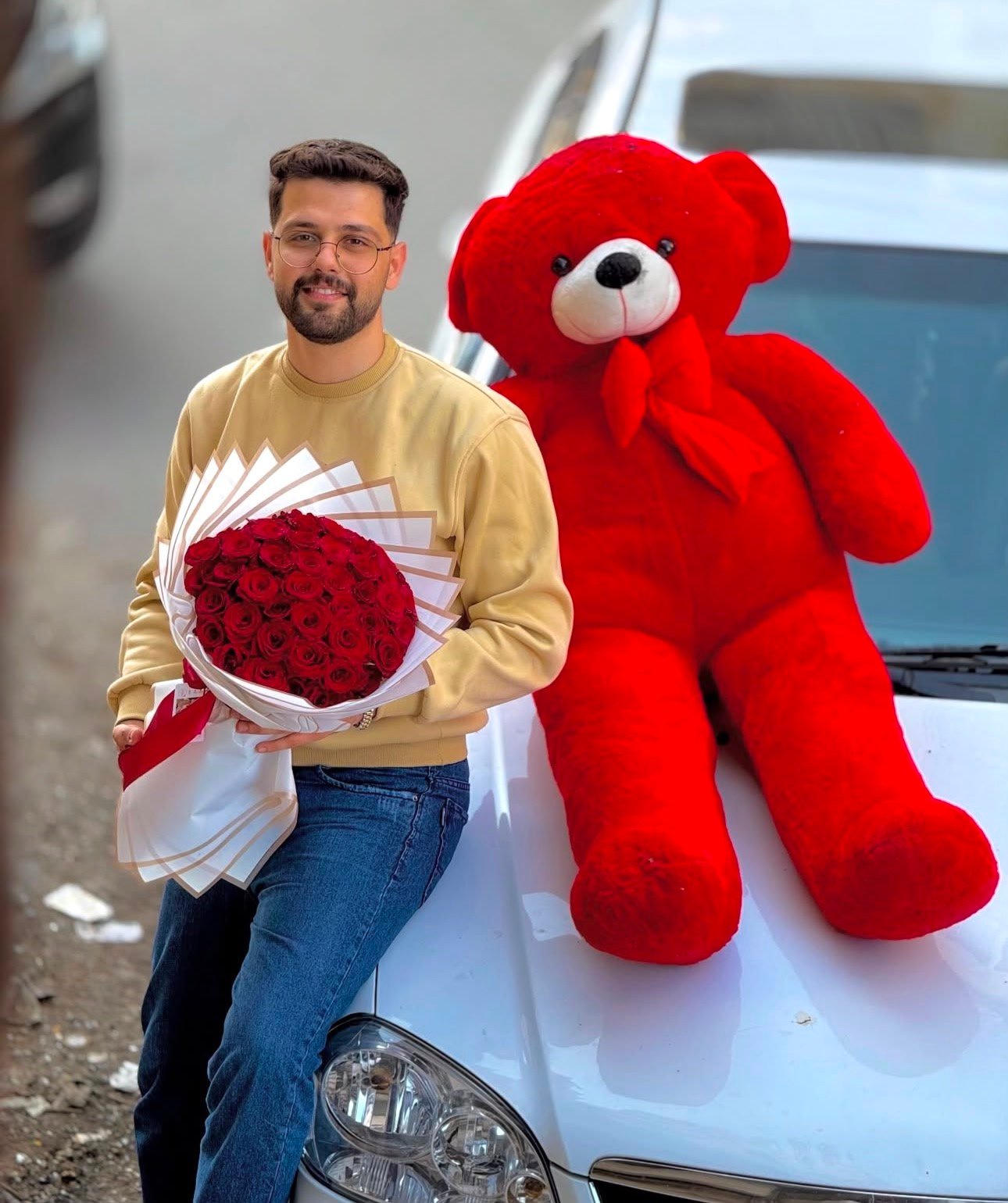 Luxury Rose Bouquet & Giant Teddy Combo