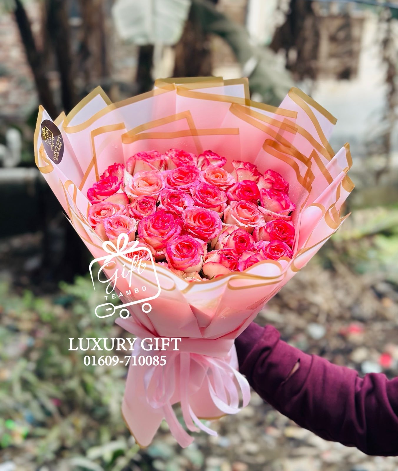 Premium Pink Rose Bouquet (40 Pink Roses)