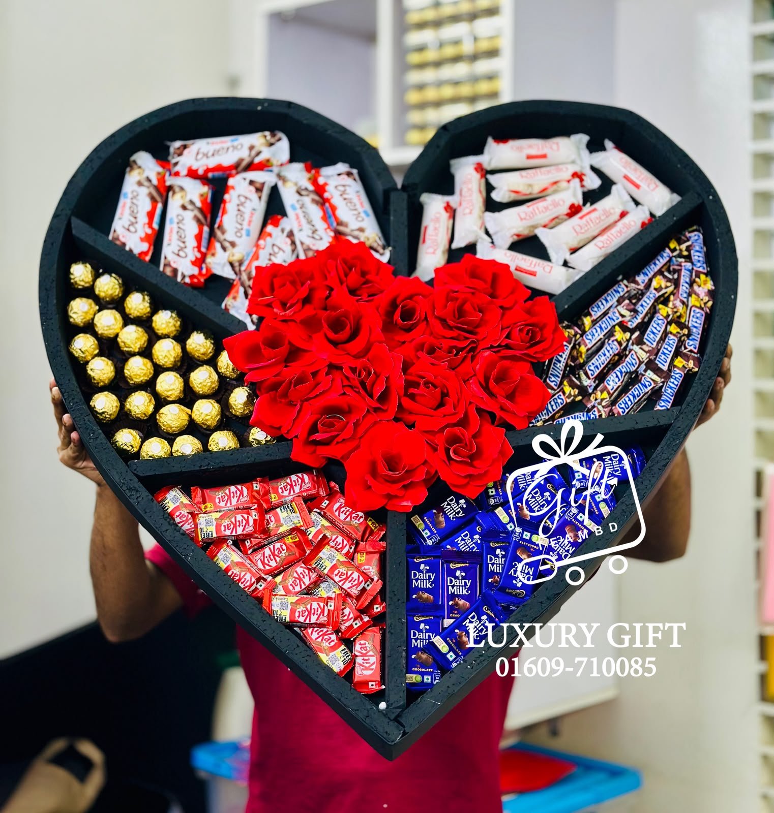 Premium Heart-Shaped Chocolate & Rose Gift Box