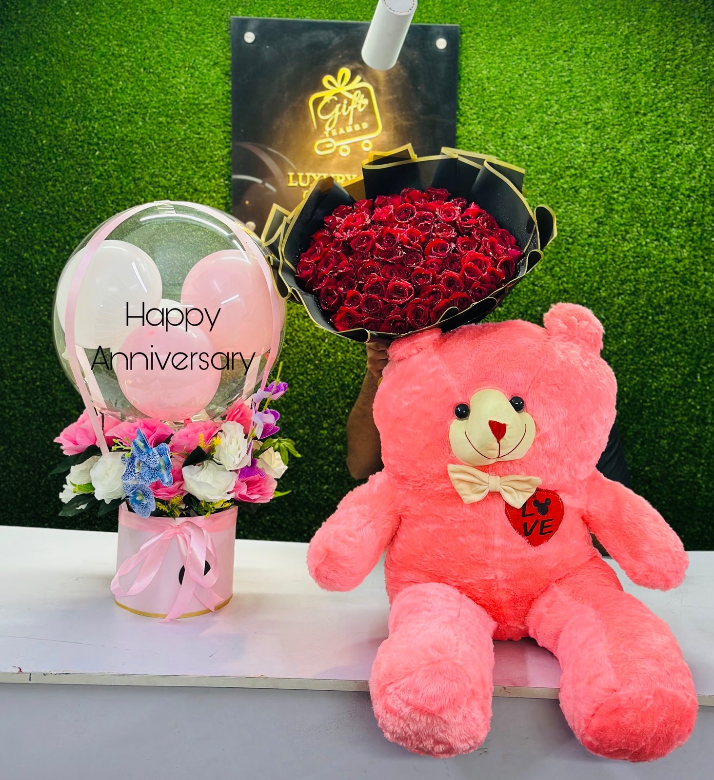 Premium Anniversary Teddy & Rose Surprise Package