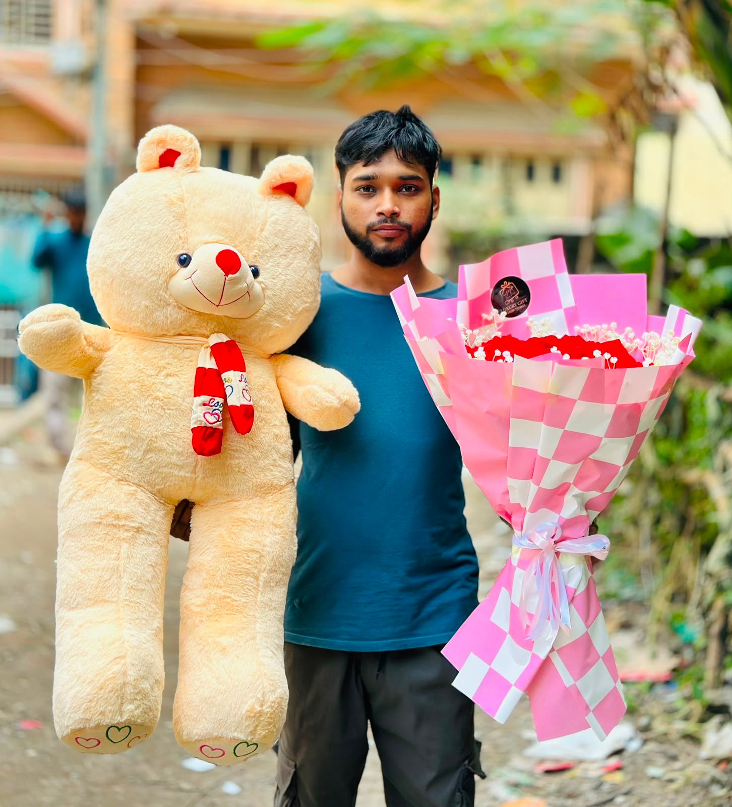 Teddy Bear & Rose Bouquet Combo