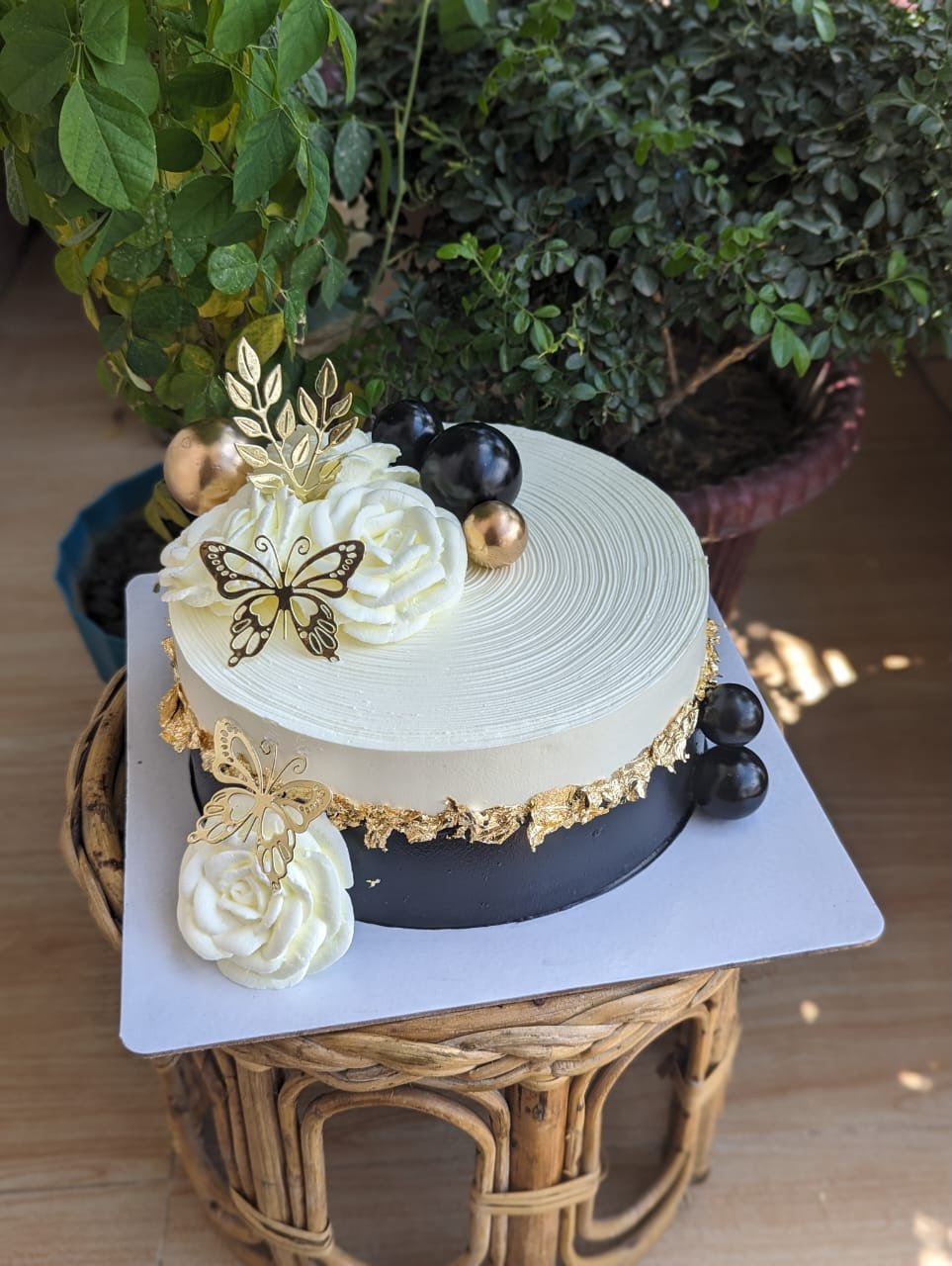 Elegant Black & Gold Butterfly Cake