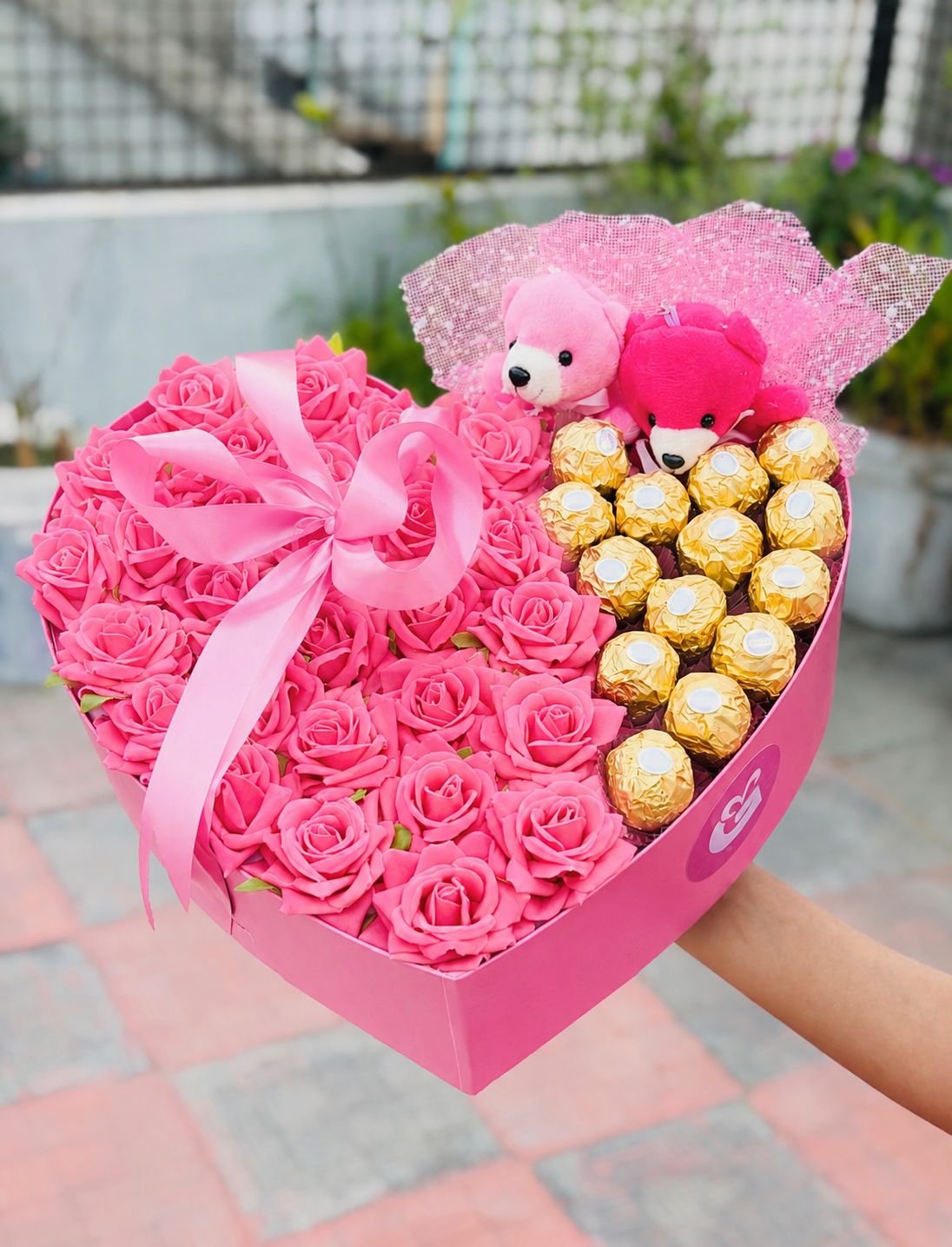Pink Rose, Teddy & Ferrero Heart Box