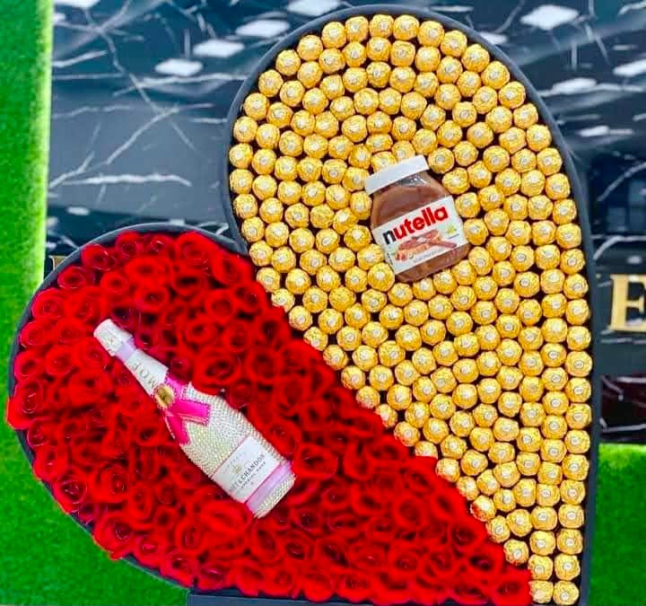 Luxury Heart Ferrero & Rose Gift Arrangement