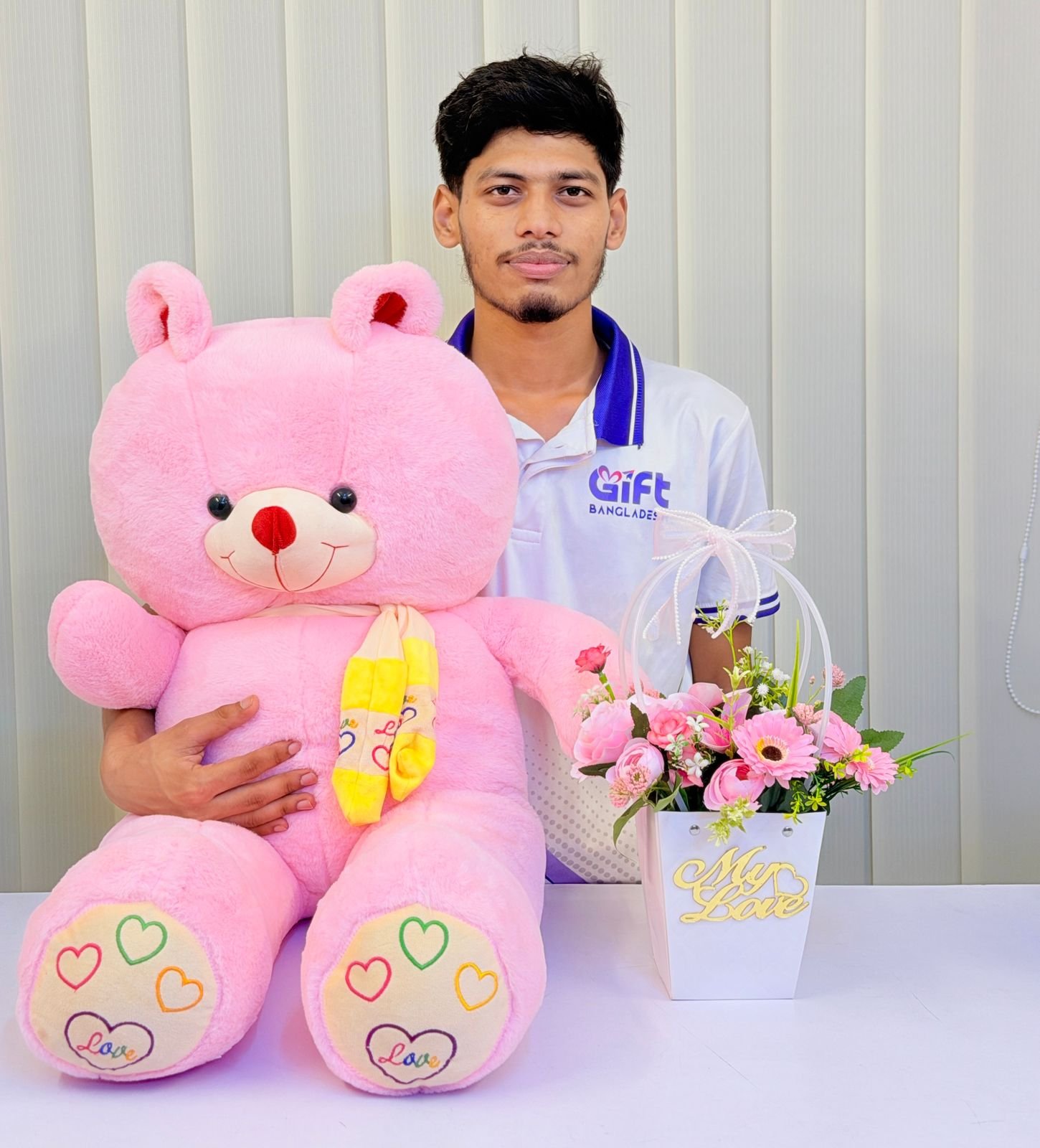 Giant Pink Teddy Bear & Flower Gift Combo